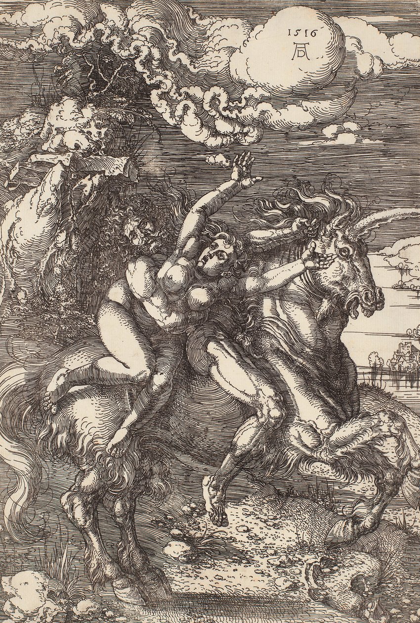 Proserpinen sieppaus yksisarvisella tekijältä Albrecht Dürer