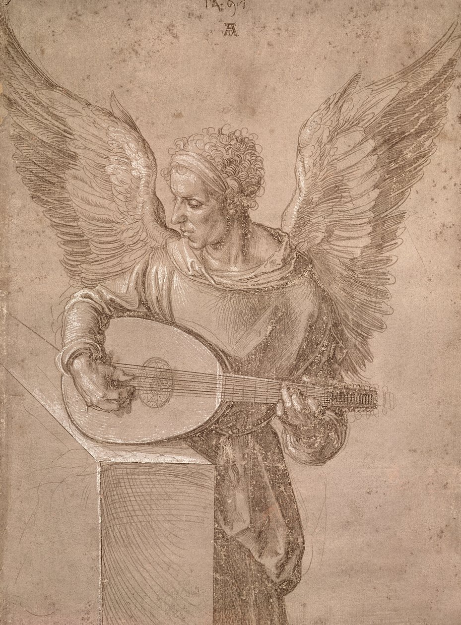 Enkeli soittamassa luuttua, 1491 tekijältä Albrecht Dürer