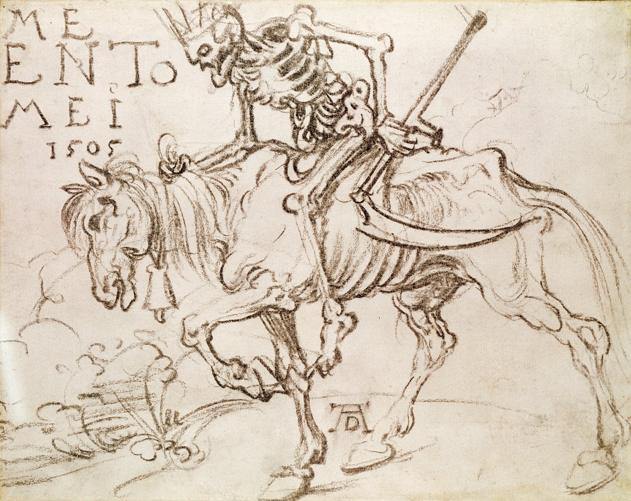 Death Riding, 1505 (hiili paperilla) tekijältä Albrecht Dürer