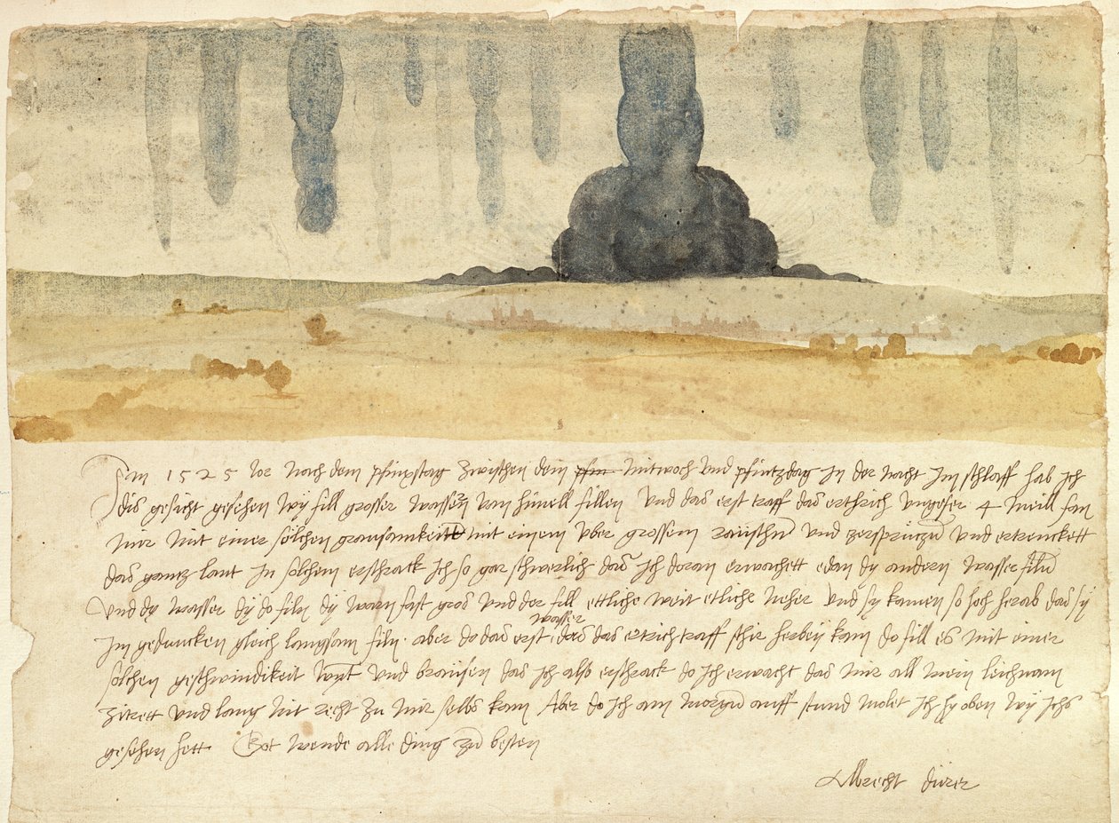 Unelmamaisema tekstillä, 1526 (kynä, muste ja wc paperilla) tekijältä Albrecht Dürer