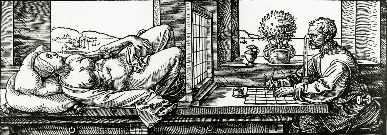 Kuvitus Durerin "Four Books on Measurement" -kirjasta, joka julkaistiin vuonna 1525 tekijältä Albrecht Dürer