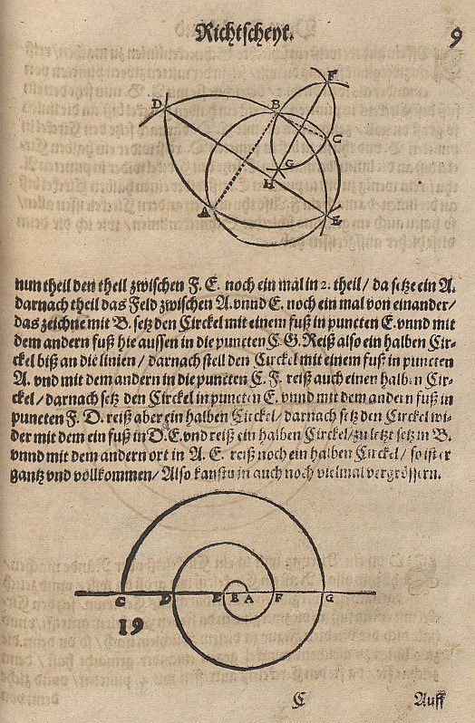 Konstruktion eines Kreises durch drei gegebene Punkte tekijältä Albrecht Dürer