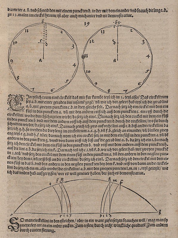 Sääntöjen mukainen rakenne Elf- und Dreizehnecken Kreisbogendreiteilung tekijältä Albrecht Dürer