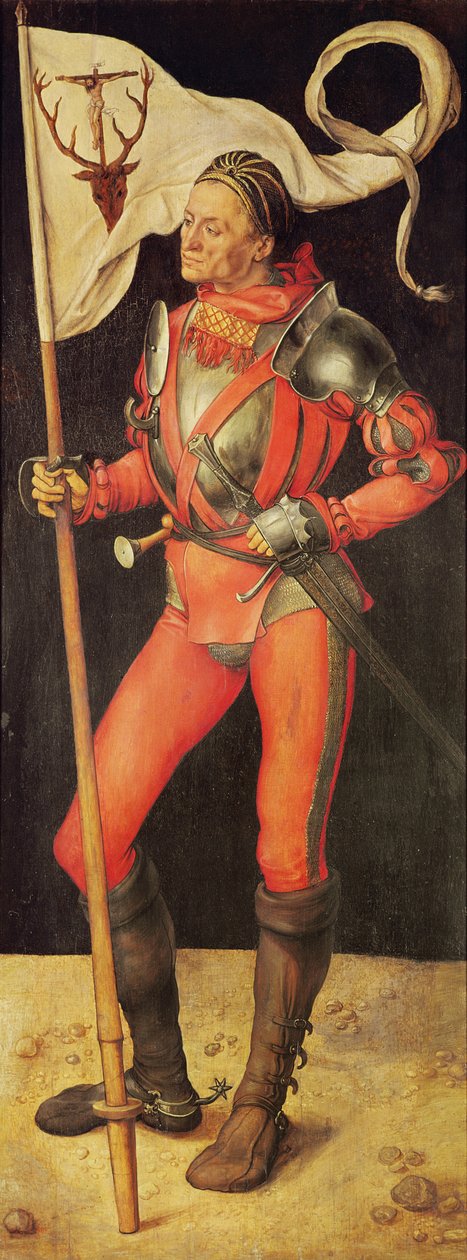 Lukas Paumgartner kuvattuna Pyhänä Eustaceuksena, Paumgartnerin alttaritaulun oikea paneeli, noin 1500 (tempera paneelilla) (katso myös 495745). tekijältä Albrecht Dürer