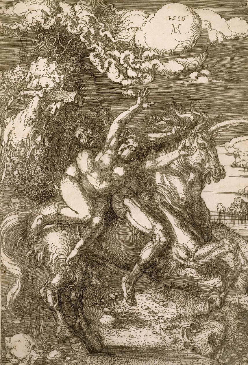 Raiskaus Proserpina (sieppaus yksisarvisella) tekijältä Albrecht Dürer