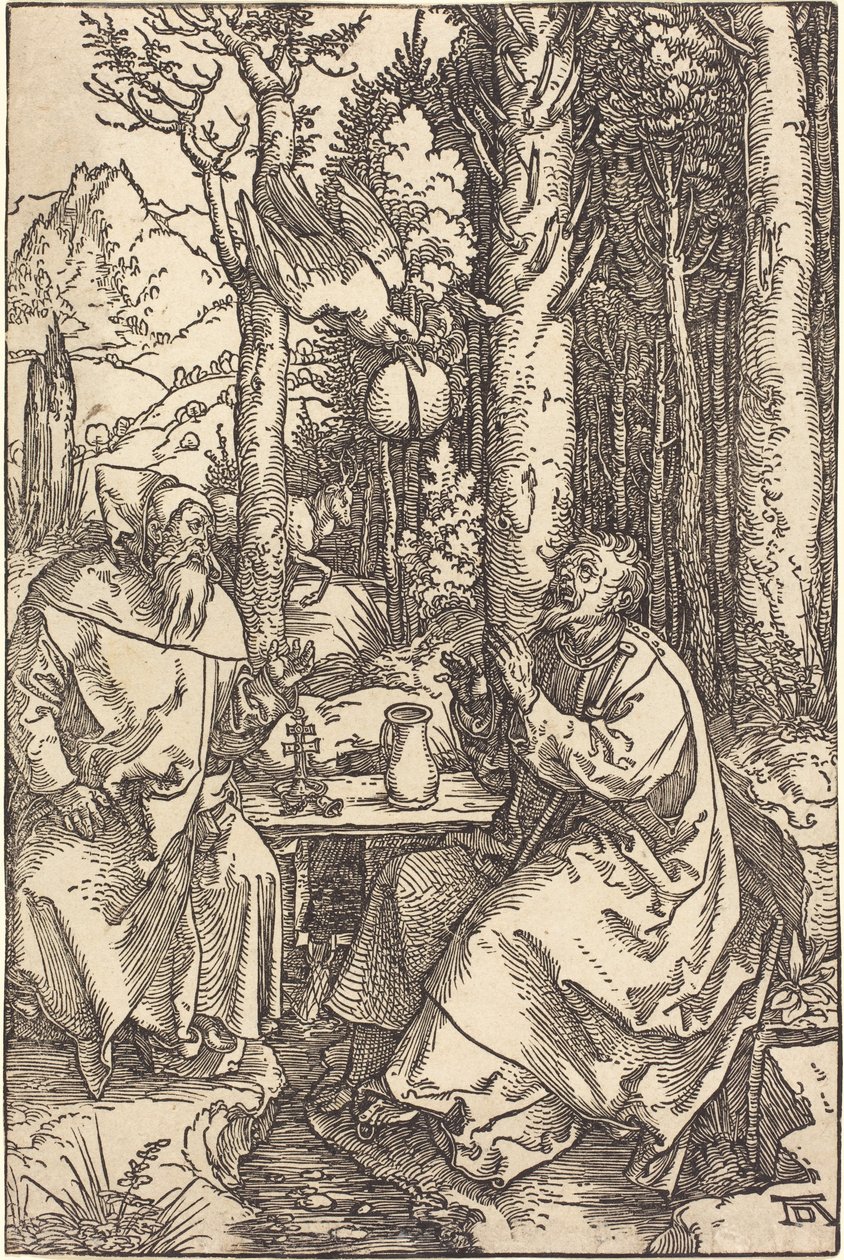 Pyhä Anthony ja Paavali erämaassa tekijältä Albrecht Dürer