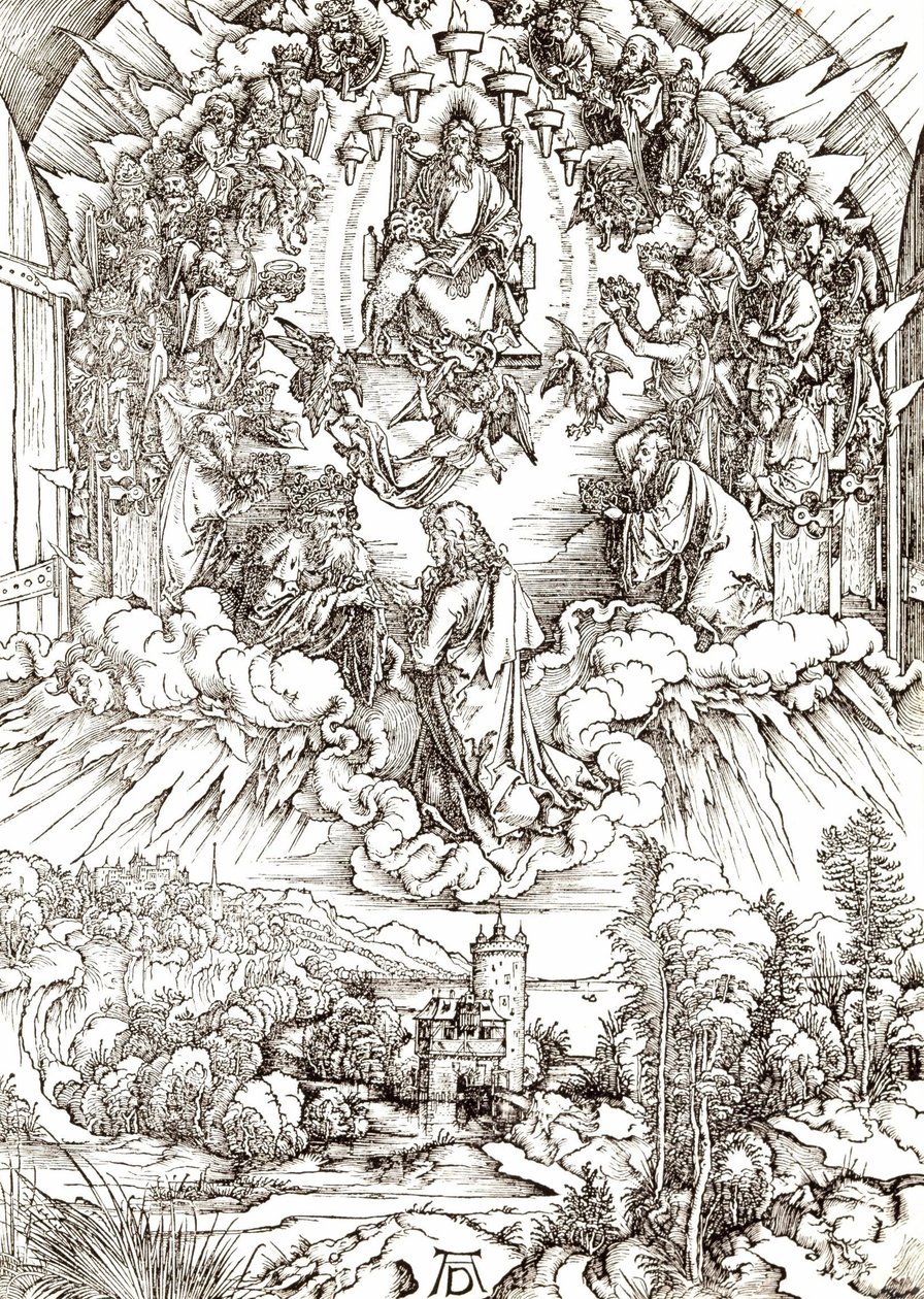 Pyhä Johannes Jumalan ja vanhinten edessä tekijältä Albrecht Dürer