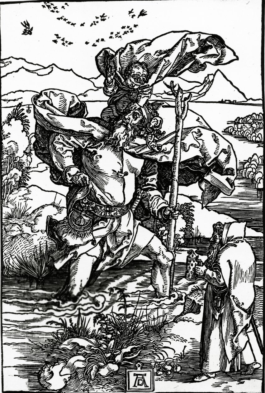 Pyhä Kristofer lintujen lennon kanssa, n. 1503-4 tekijältä Albrecht Dürer