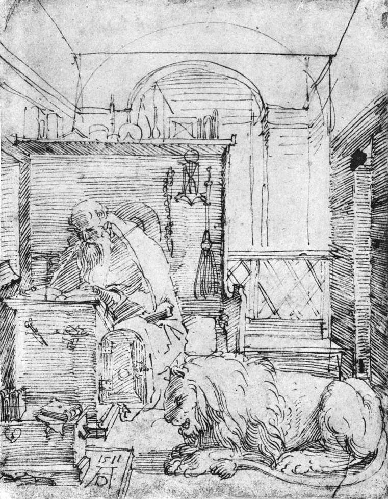 Pyhä Jerome tutkimuksessaan tekijältä Albrecht Dürer