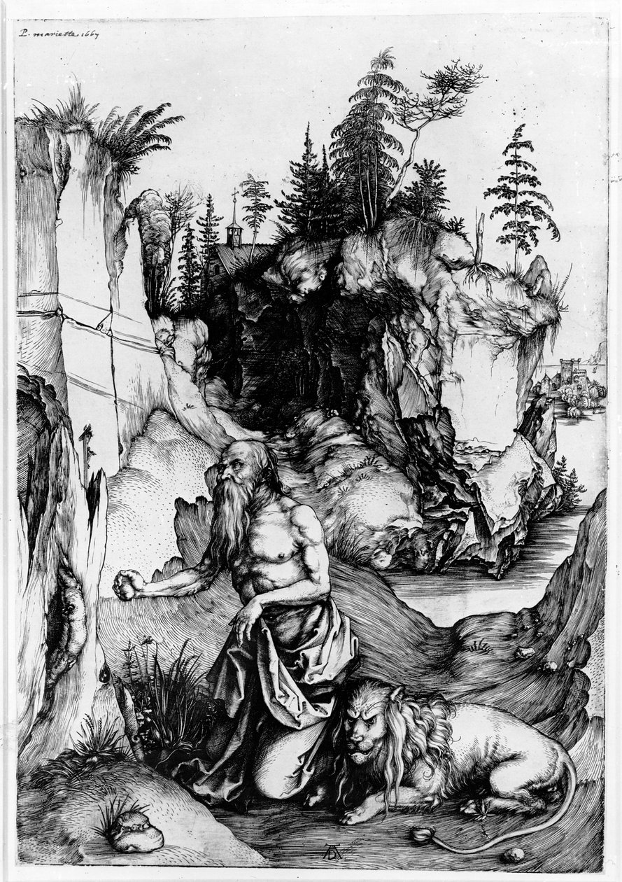 Pyhä Hieronymus erämaassa, n. 1496 tekijältä Albrecht Dürer