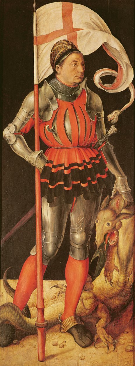 Stephan Paumgartner esitettynä Pyhänä Yrjönä, Paumgartnerin alttaritaulun vasen paneeli, n. 1500 (tempera paneelissa) (katso myös 495745) tekijältä Albrecht Dürer