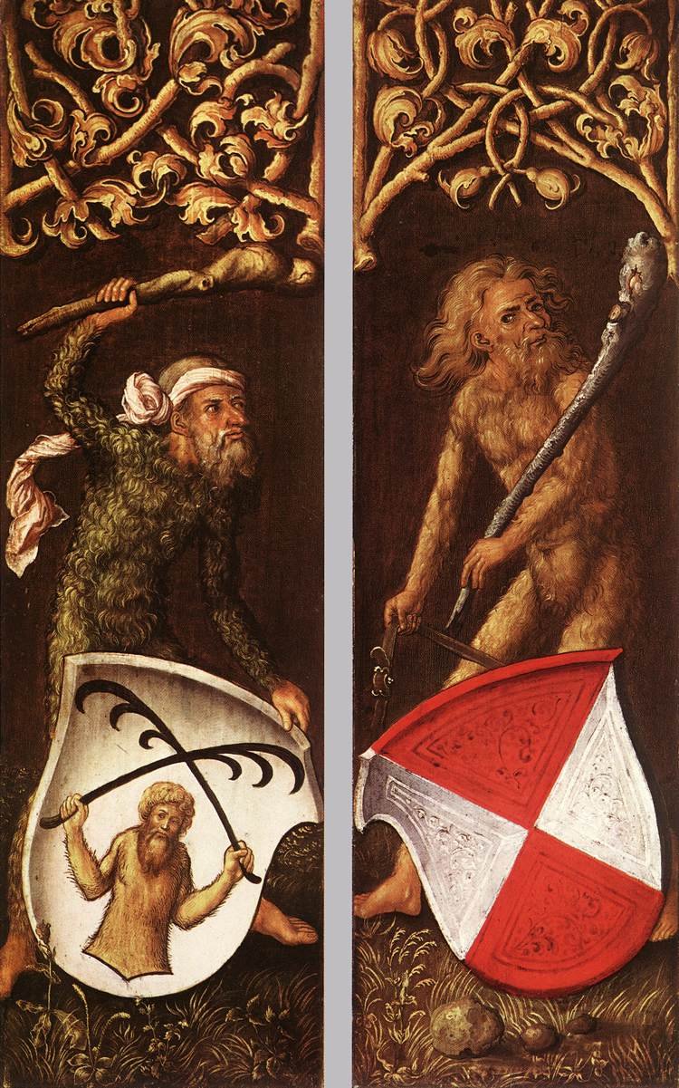 Sylvan -miehet heraldisilla kilpeillä tekijältä Albrecht Dürer