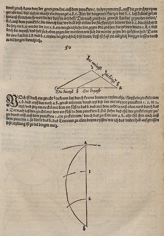 Teilung einer Strecke in einem durch zwei andere Strecken gegebenen Verhältnis und Versuch der Dreiteilung tekijältä Albrecht Dürer