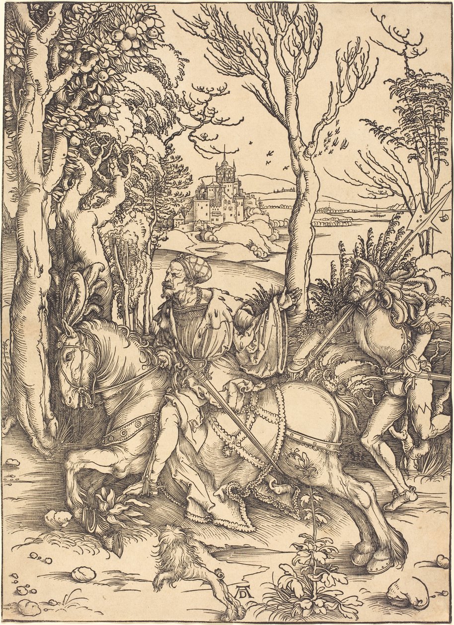 Ritari hevosella ja Lansquenet tekijältä Albrecht Dürer