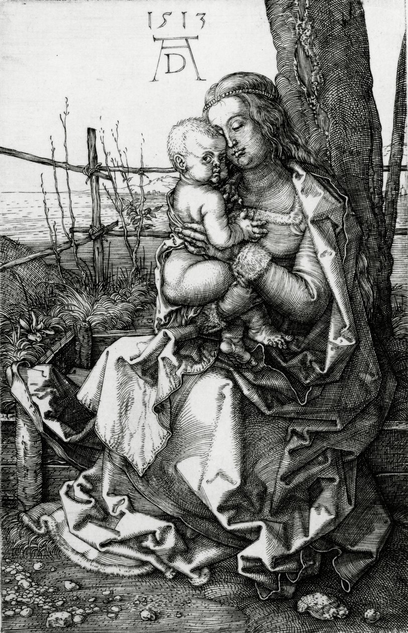 Neitsyt ja lapsi istumassa puun alla, 1513 tekijältä Albrecht Dürer