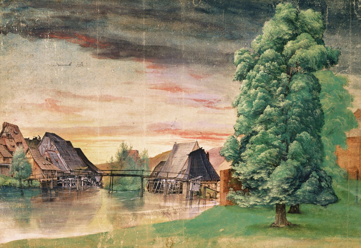 Vesimylly, 1495-97 (kynä ja muste, guassi ja wc paperilla) tekijältä Albrecht Dürer