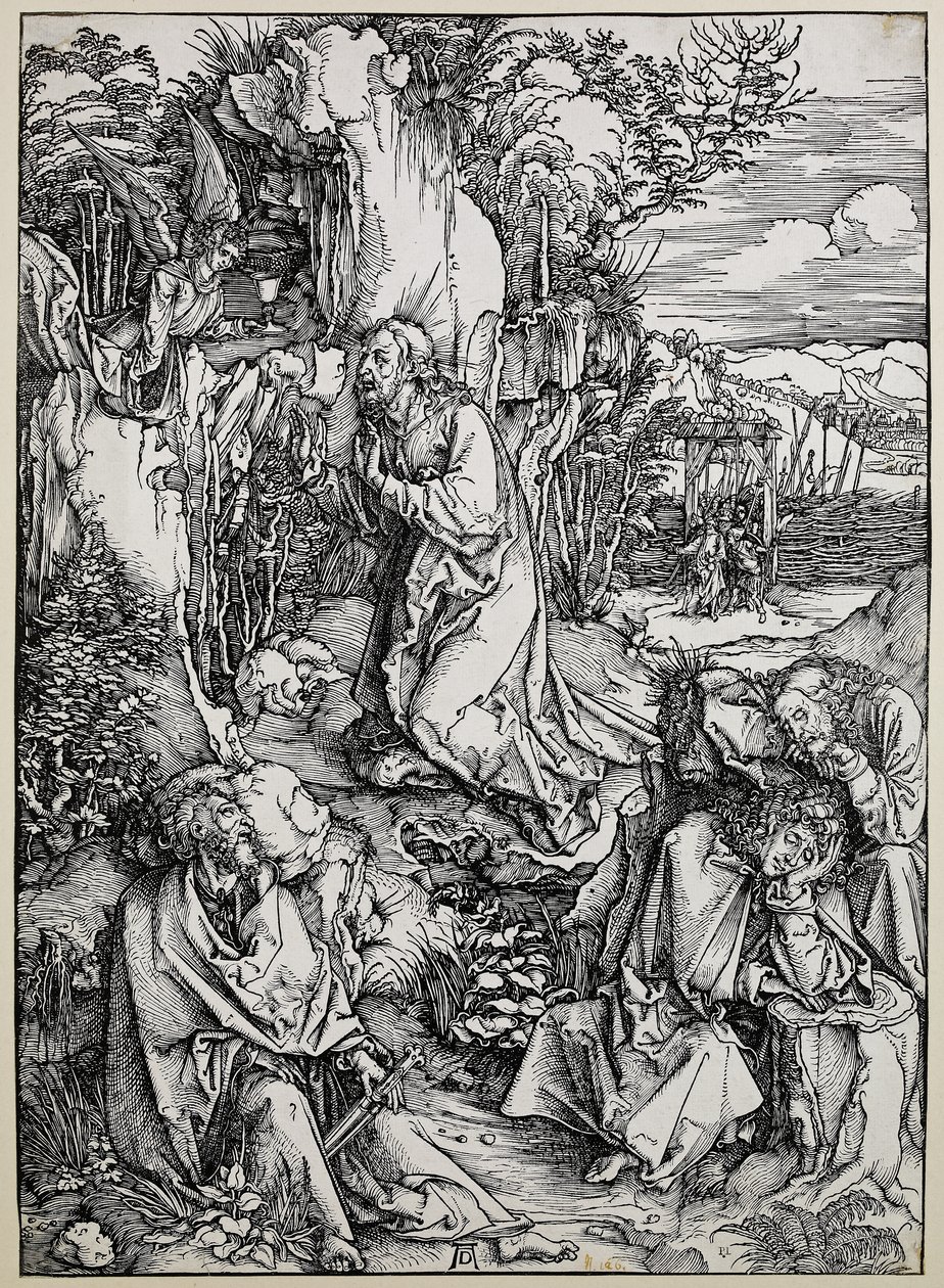 Kristus oliivivuorella, 149699 (puupiirros, jossa joitakin vanhoja korjauksia musteella). tekijältä Albrecht Dürer