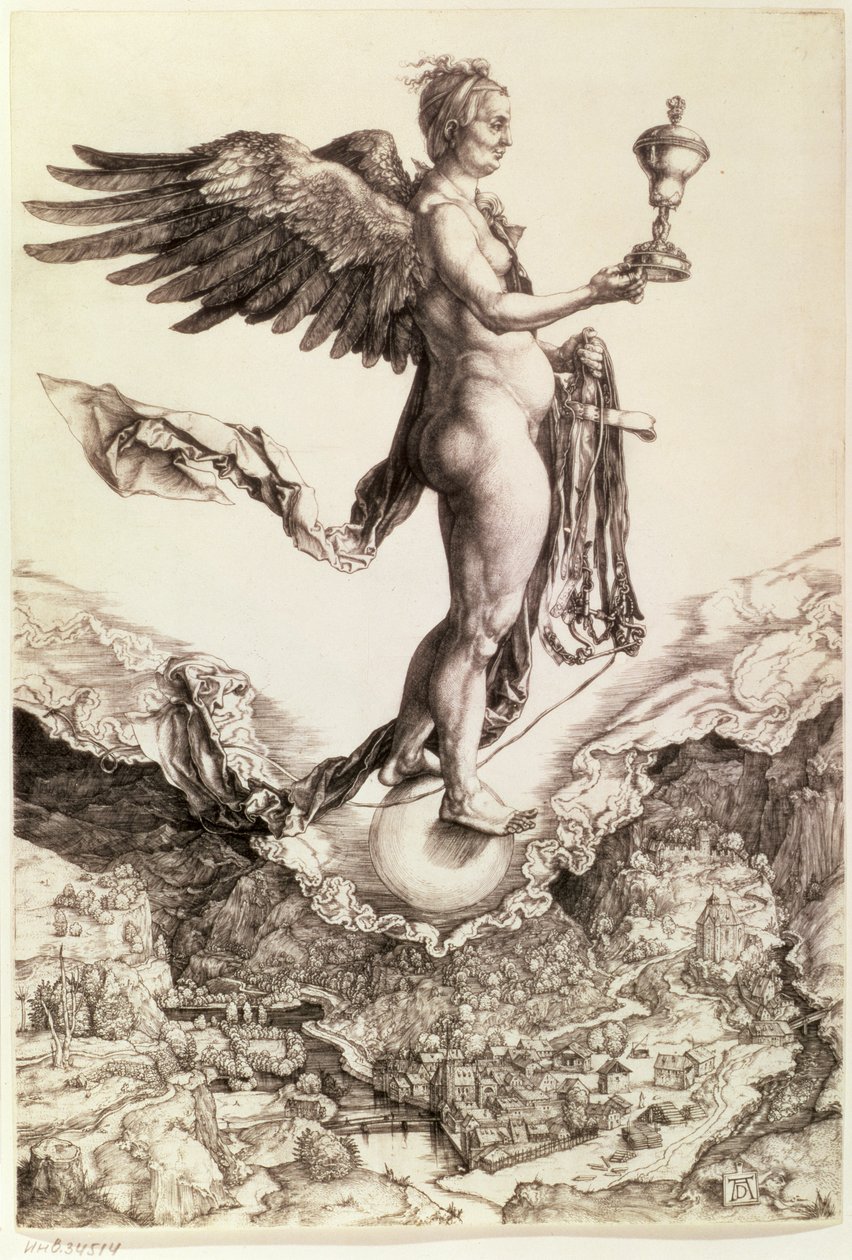 Nemesis, 1501-2 (viivakaiverrus) tekijältä Albrecht Dürer