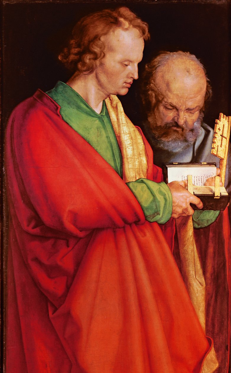 Pyhä Johannes ja Pietari, 1526 öljy paneelille, 170205:n yksityiskohta tekijältä Albrecht Dürer