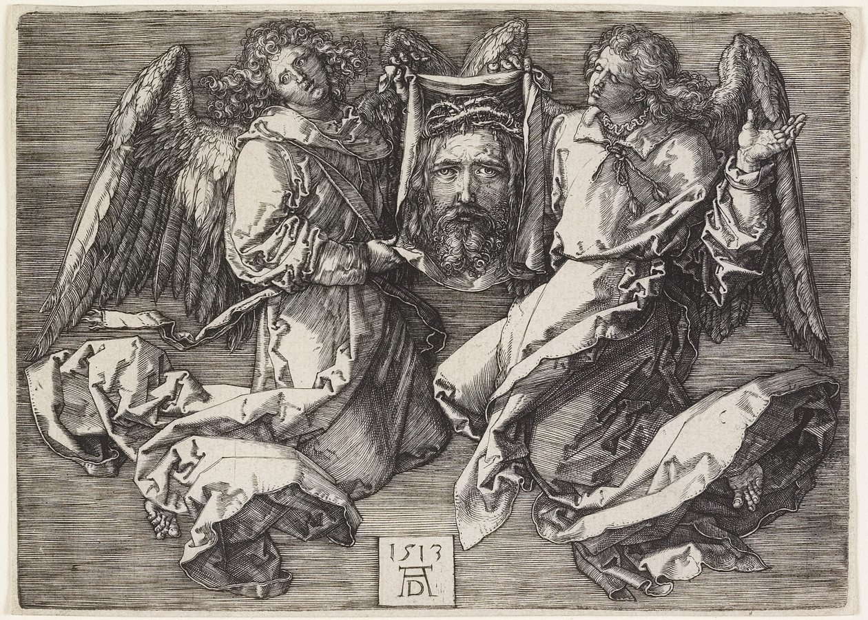 Sudarium Esittelijä Two Angels, 1513 tekijältä Albrecht Dürer
