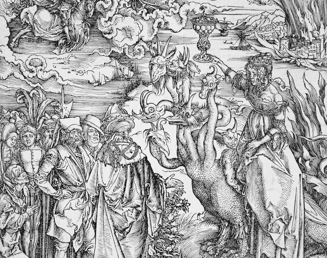 Pyhän Johannes jumalallisen ilmestys tai Apokalypsi (yksityiskohta) tekijältä Albrecht Dürer