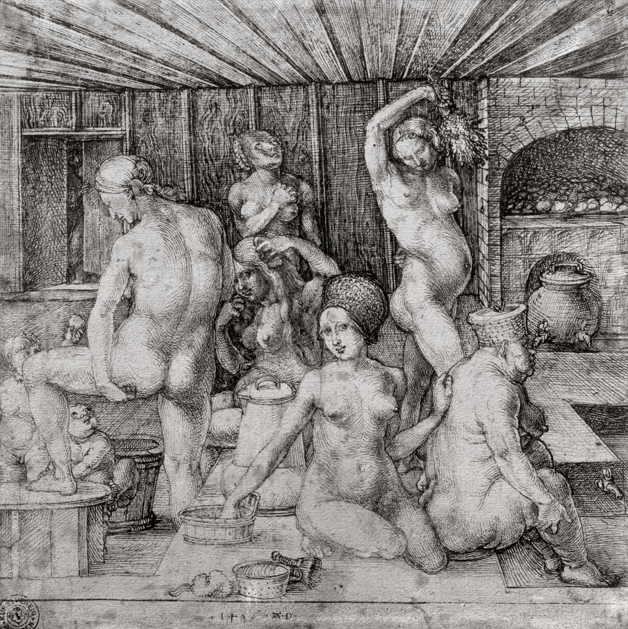 Naisten kylpylä, 1496 tekijältä Albrecht Dürer