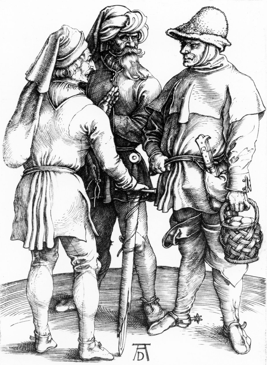 Kolme talonpoikaa kääntymässä, noin 1497 tekijältä Albrecht Dürer
