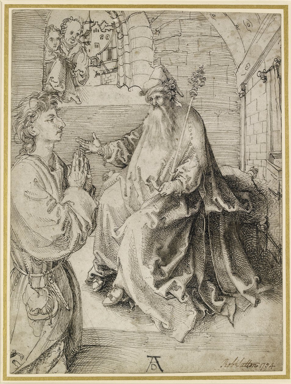 Nuoriso polvistumassa valtiaan edessä, 1400-luku tekijältä Albrecht Dürer