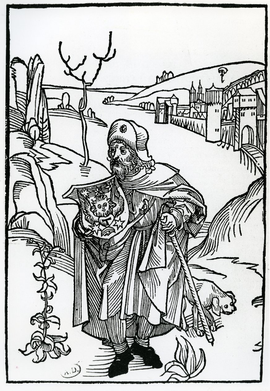 Gerson pyhiinvaeltajana, Jean Gersonin "Gersonis Opera" -elokuva, julkaistu 1489 tekijältä Albrecht Dürer