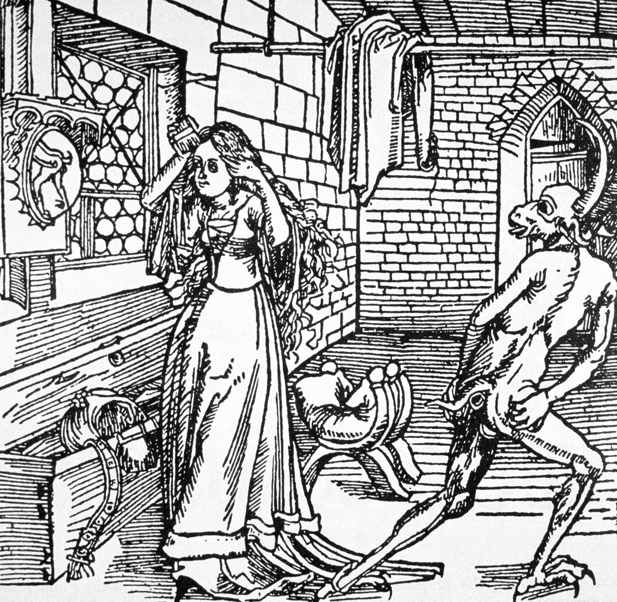 The Devil and the Coquette, kopio kuvasta "Der Ritter von Turm", Augsburg 1498, käytetty "History of Magic", julkaistu 1800-luvun lopulla (katso myös 418916) tekijältä Albrecht Dürer