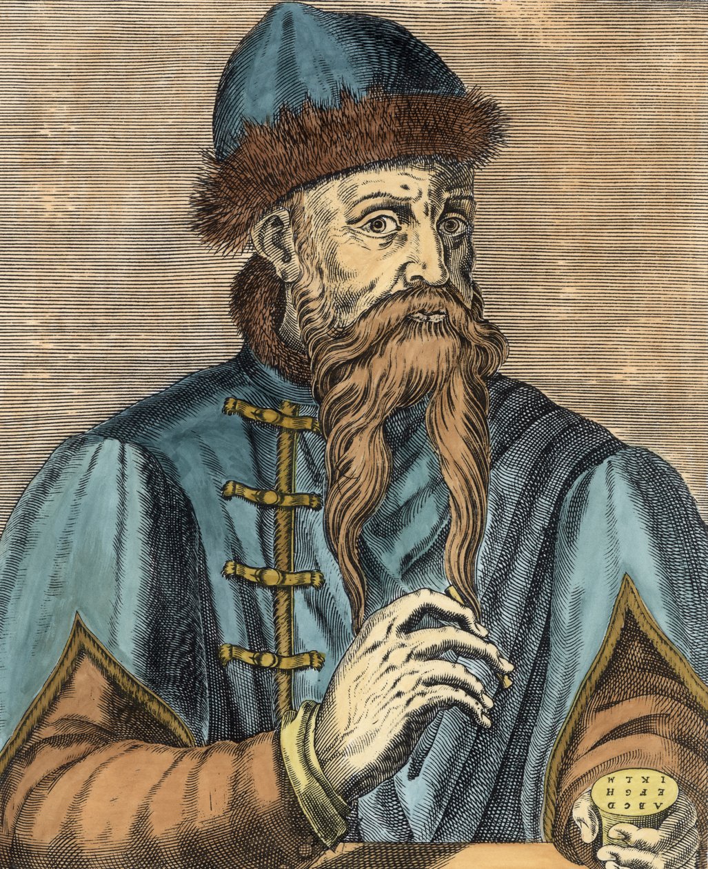 Johannes Gutenbergin (n. 1400-68) muotokuva (myöhempi väritys) tekijältä Albrecht Mentz