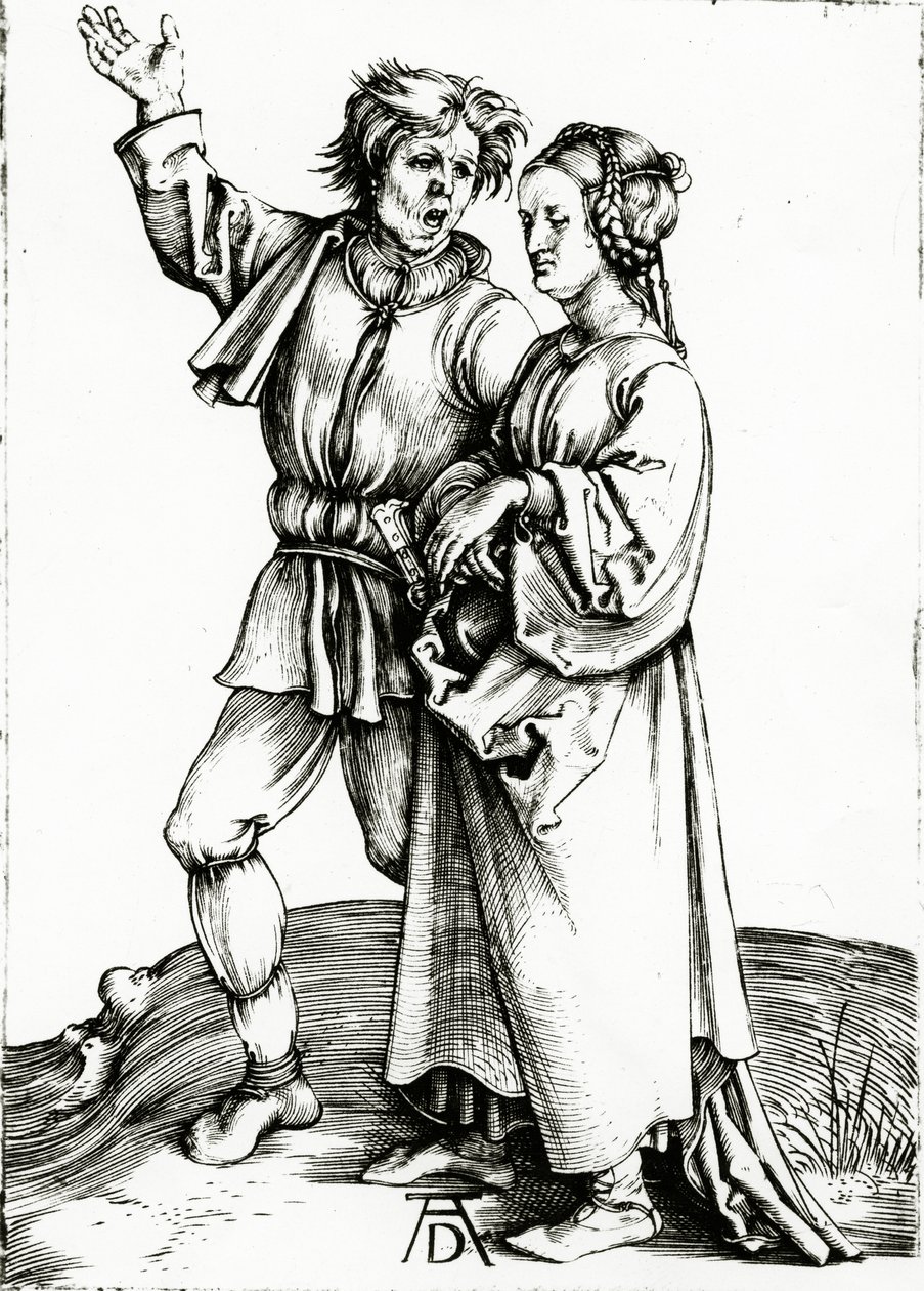 Maalaismainen pariskunta, kaiverrus Johannes Wierix, n. 1565 (kaiverrus) tekijältä Albrecht (after) Durer or Duerer