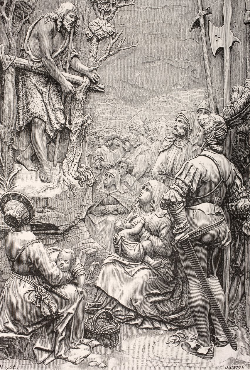 Pyhä Johannes Kastaja saarnaa autiomaassa (kaiverrus) tekijältä Albrecht (after) Durer or Duerer