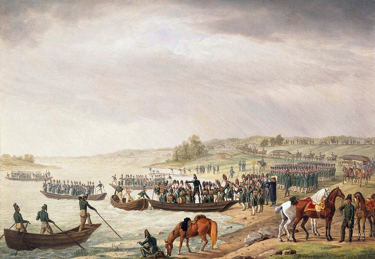 Italian Eugene de Beauharnaisin joukko ylitti Niemenin 30. kesäkuuta 1812 1815. tekijältä Albrecht Adam