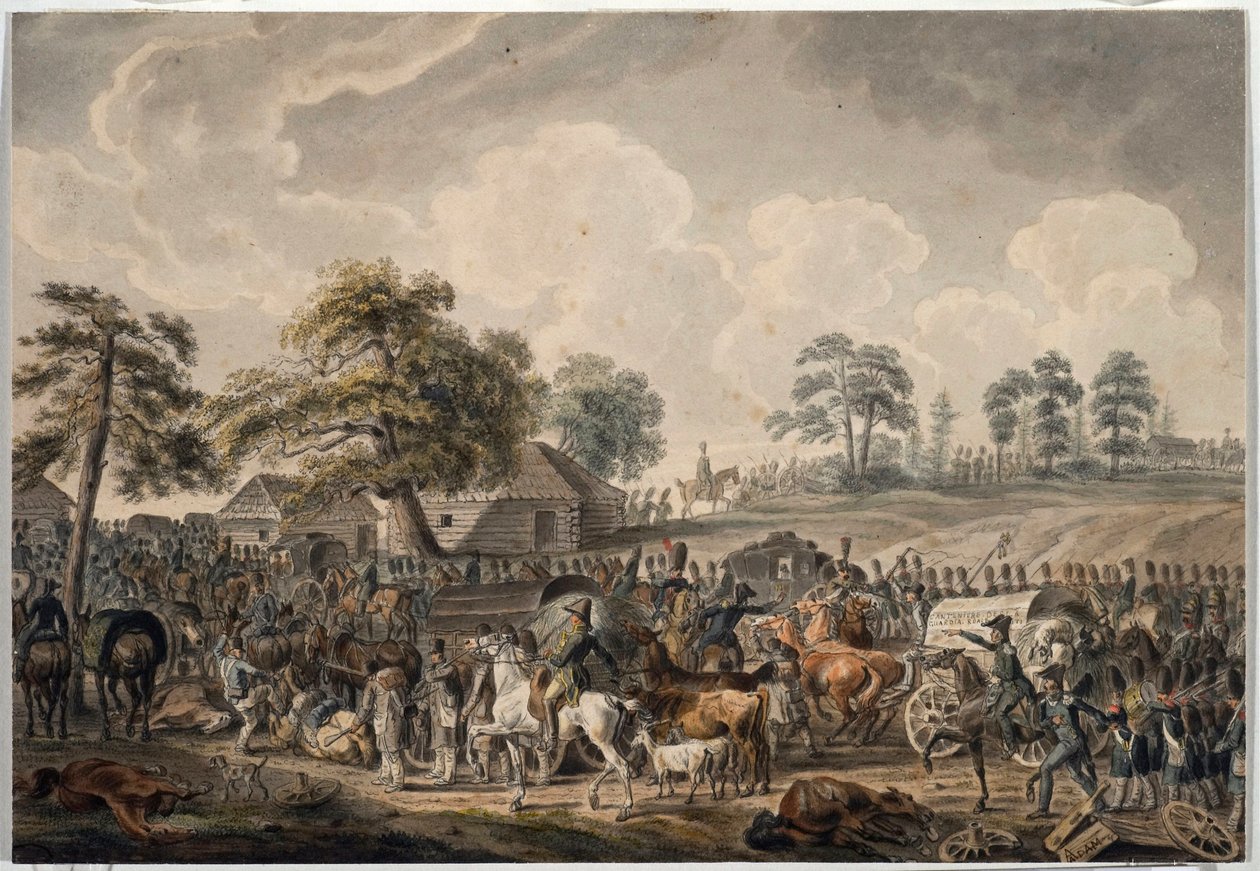La Grande Armee ylitti Daugava-joen (tai Länsi-Dvinan) 24. heinäkuuta 1812 (Ranskan armeija ylitti Daugava-joen 24. heinäkuuta tekijältä Albrecht Adam