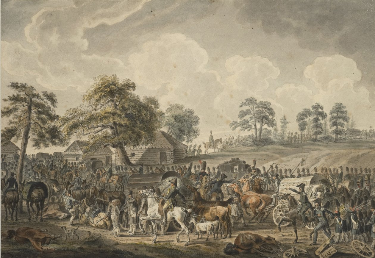 Ranskan armeija ylitti Daugava-joen 24. heinäkuuta 1812, 1820-luvun puolivälissä tekijältä Albrecht Adam