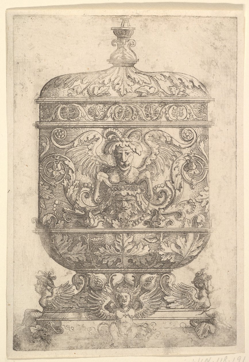 Katettu pikari groteskeilla valkoisella pohjalla.n.d. tekijältä Albrecht Altdorfer