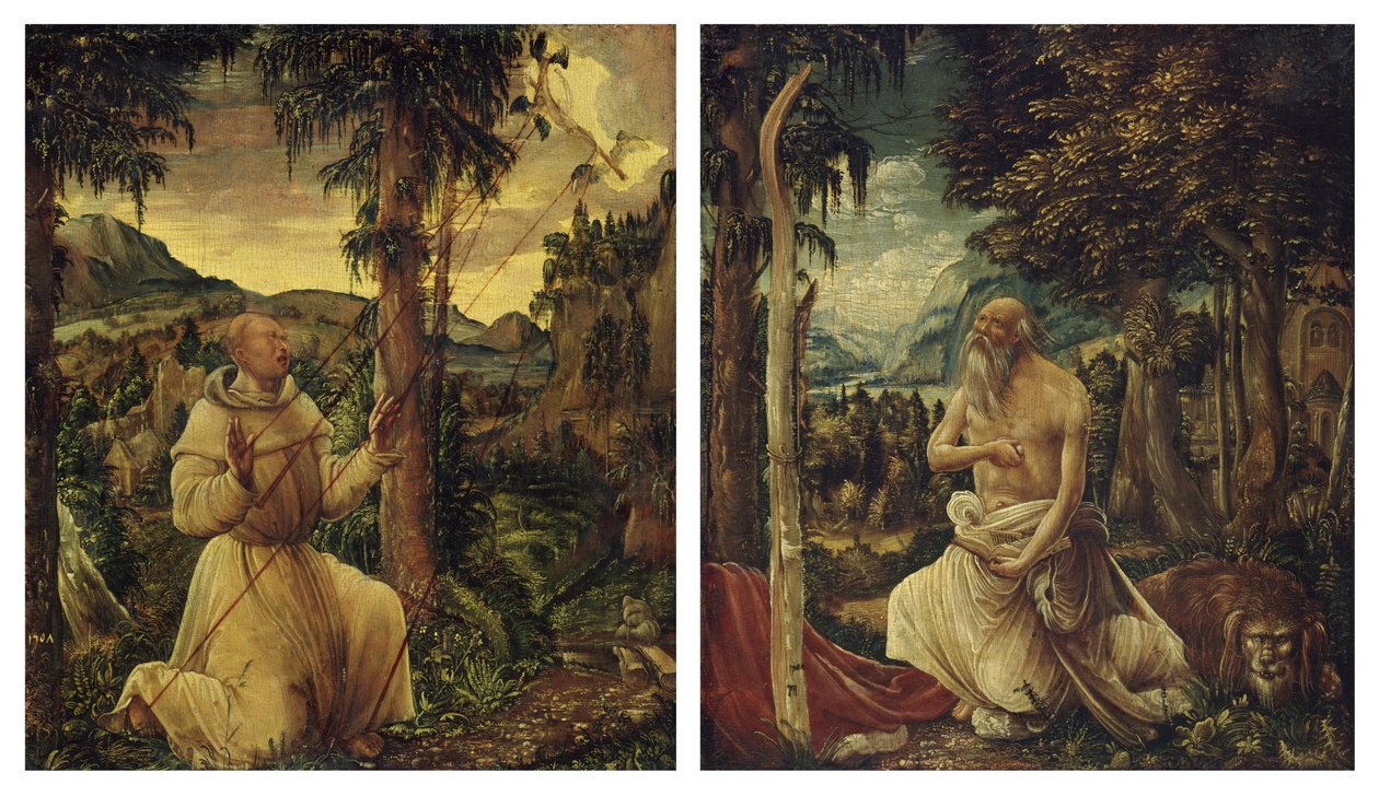 Pyhän Franciscuksen leimaaminen / Pyhän Hieronymuksen katumus tekijältä Albrecht Altdorfer