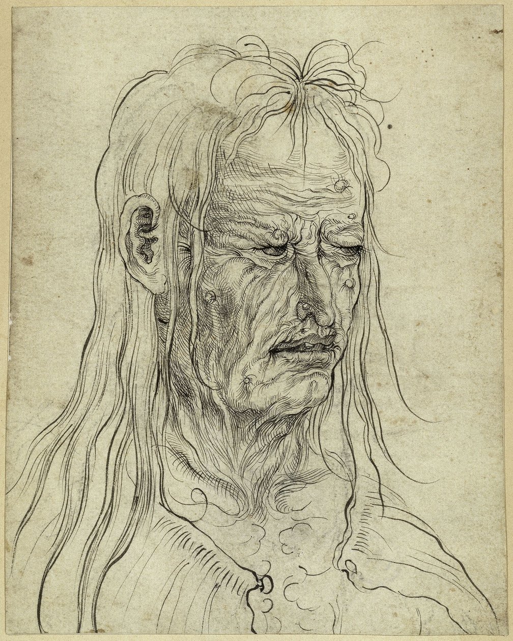 Rumaa vanhan naisen pää, oikealle katsova tekijältä Albrecht Altdorfer
