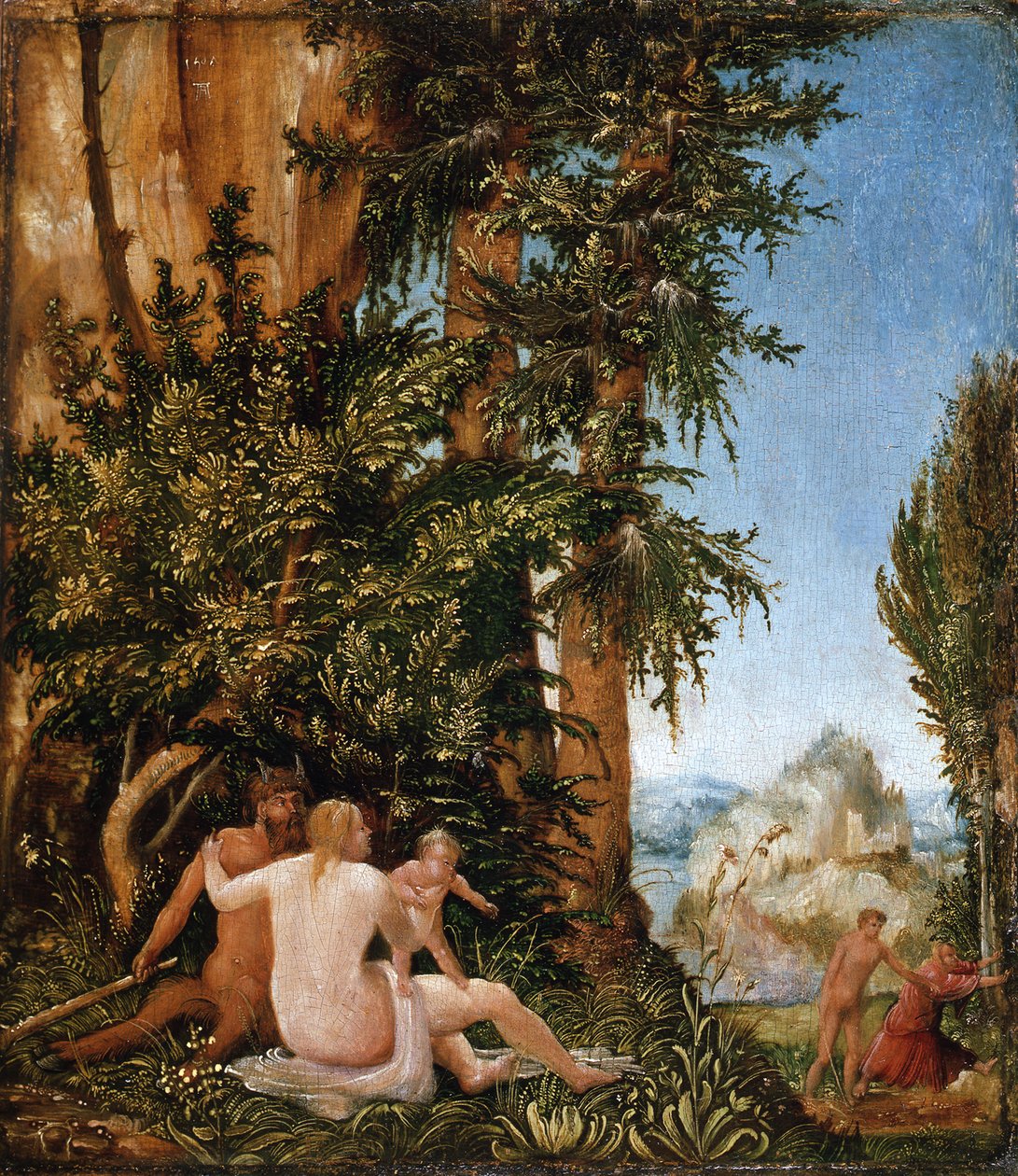Maisema ja satyyreiden perhe tekijältä Albrecht Altdorfer