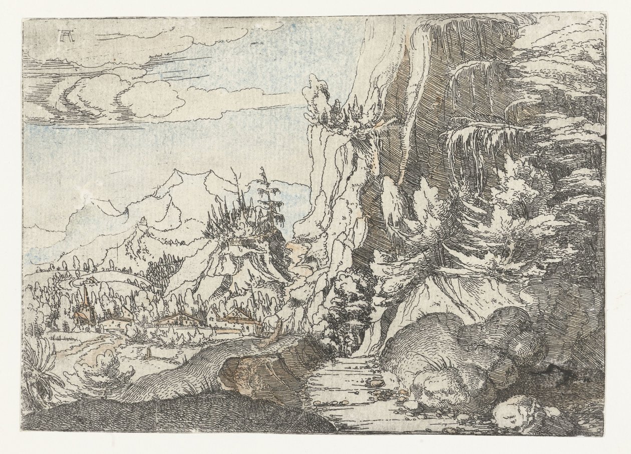 Maisema tummalla kallioseinällä tekijältä Albrecht Altdorfer