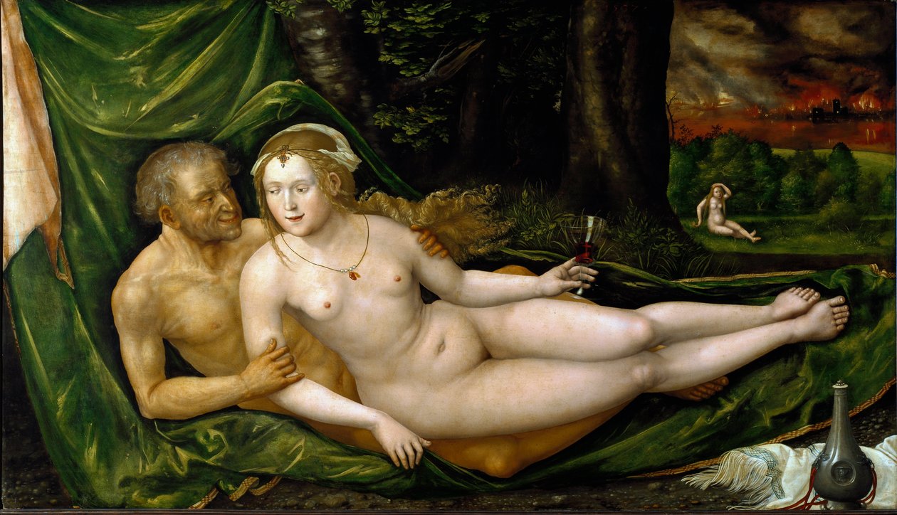 Loth ja hänen tyttärensä Albrecht Altdorferin maalaus (n. 1480-1538) 1537 Dim. 107,5x189 cm Wien, Kunsthistorisches Museum tekijältä Albrecht Altdorfer