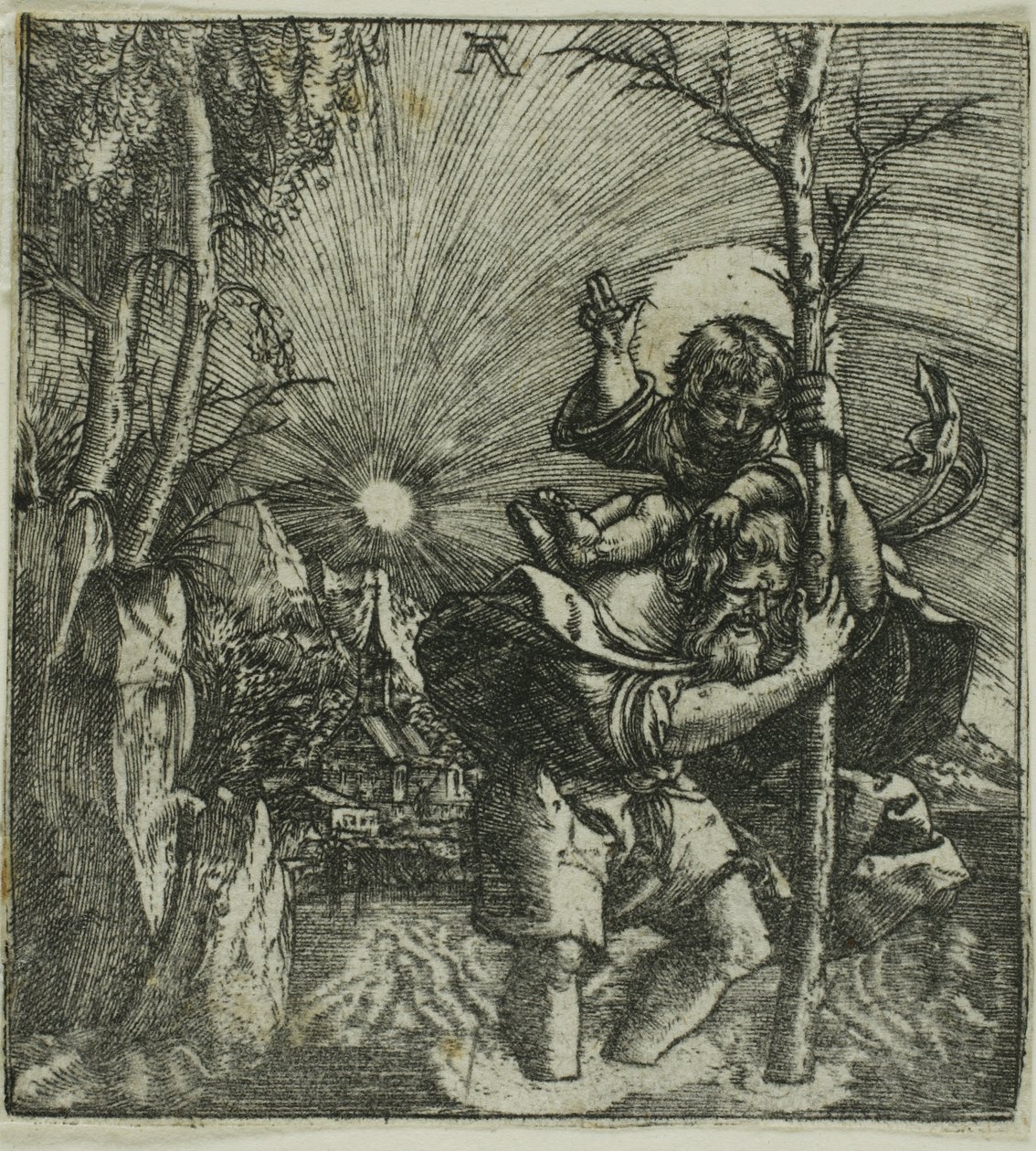 Pyhä Kristoffer kantaa Kristuksen lasta tekijältä Albrecht Altdorfer