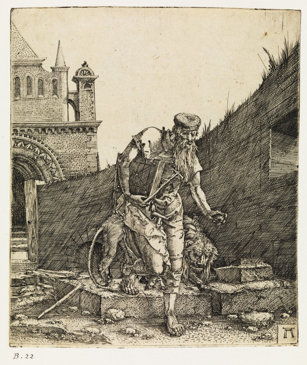 Pyhä Hieronymus kävelemässä kirkkopihalla, ennen vuotta 1519. tekijältä Albrecht Altdorfer