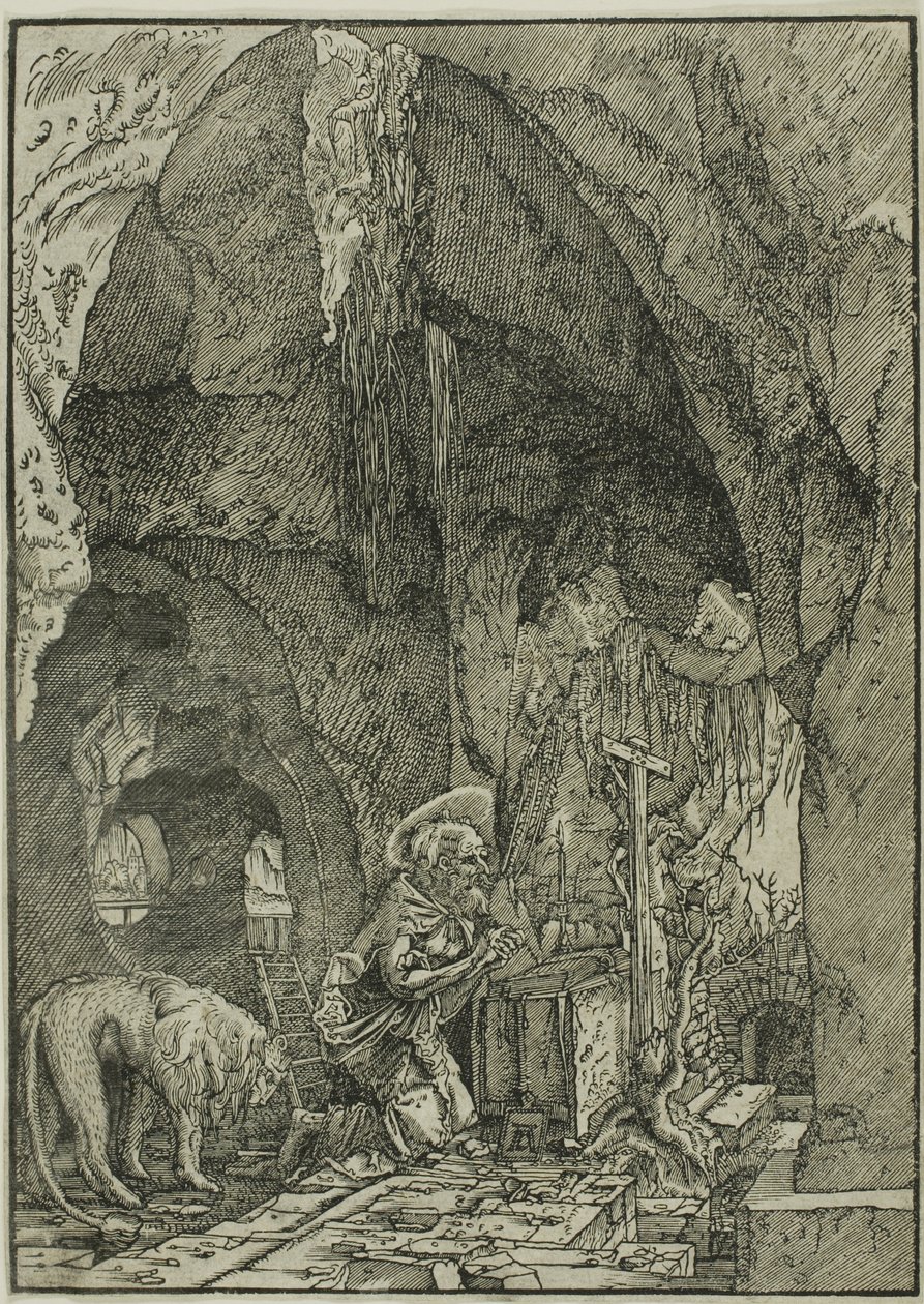 Pyhä Hieronymus katumuksessa, luolassa tekijältä Albrecht Altdorfer