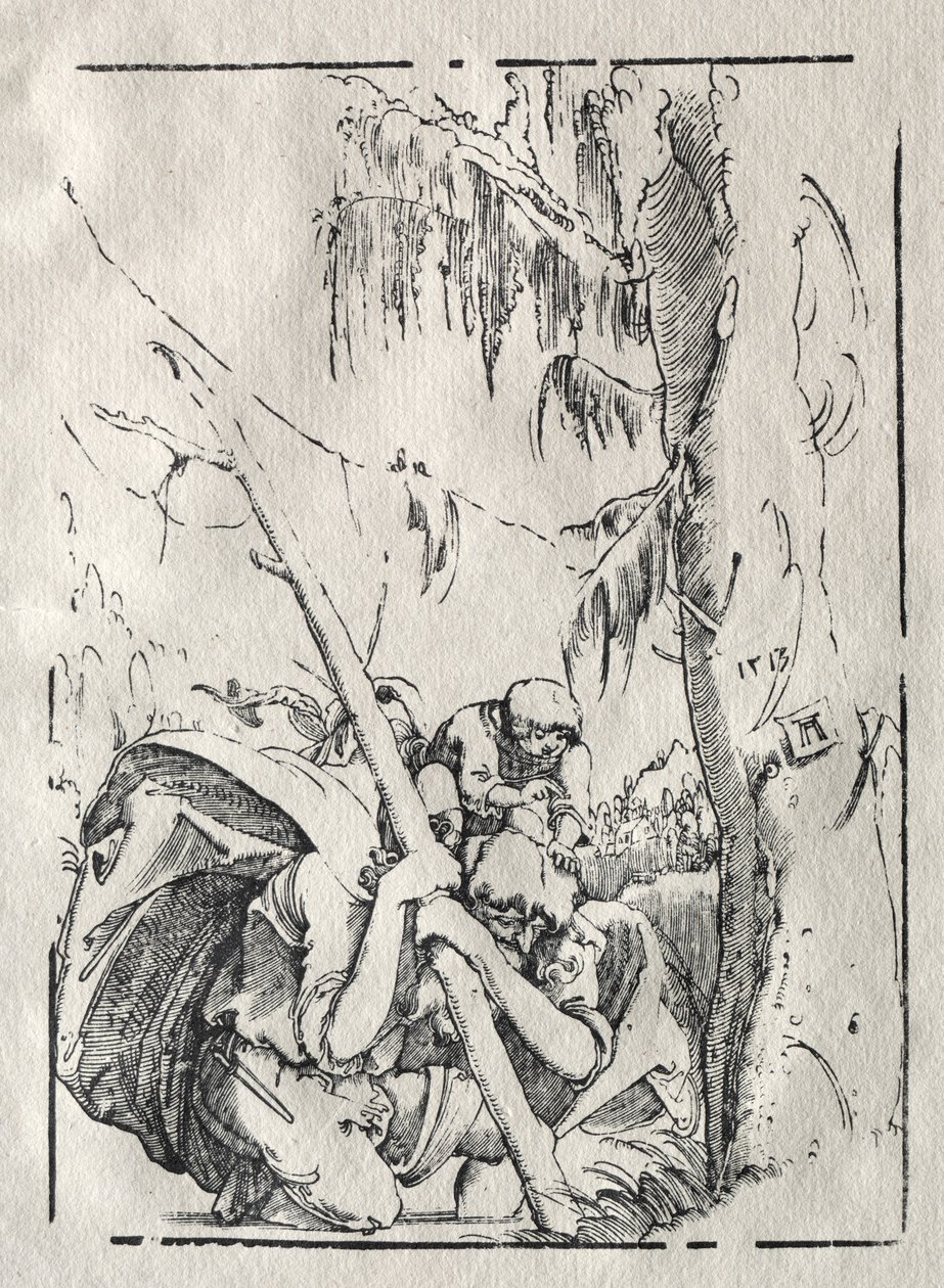 Pyhä Kristofer ylittää veden, Kristus hartioillaan, 1513. tekijältä Albrecht Altdorfer