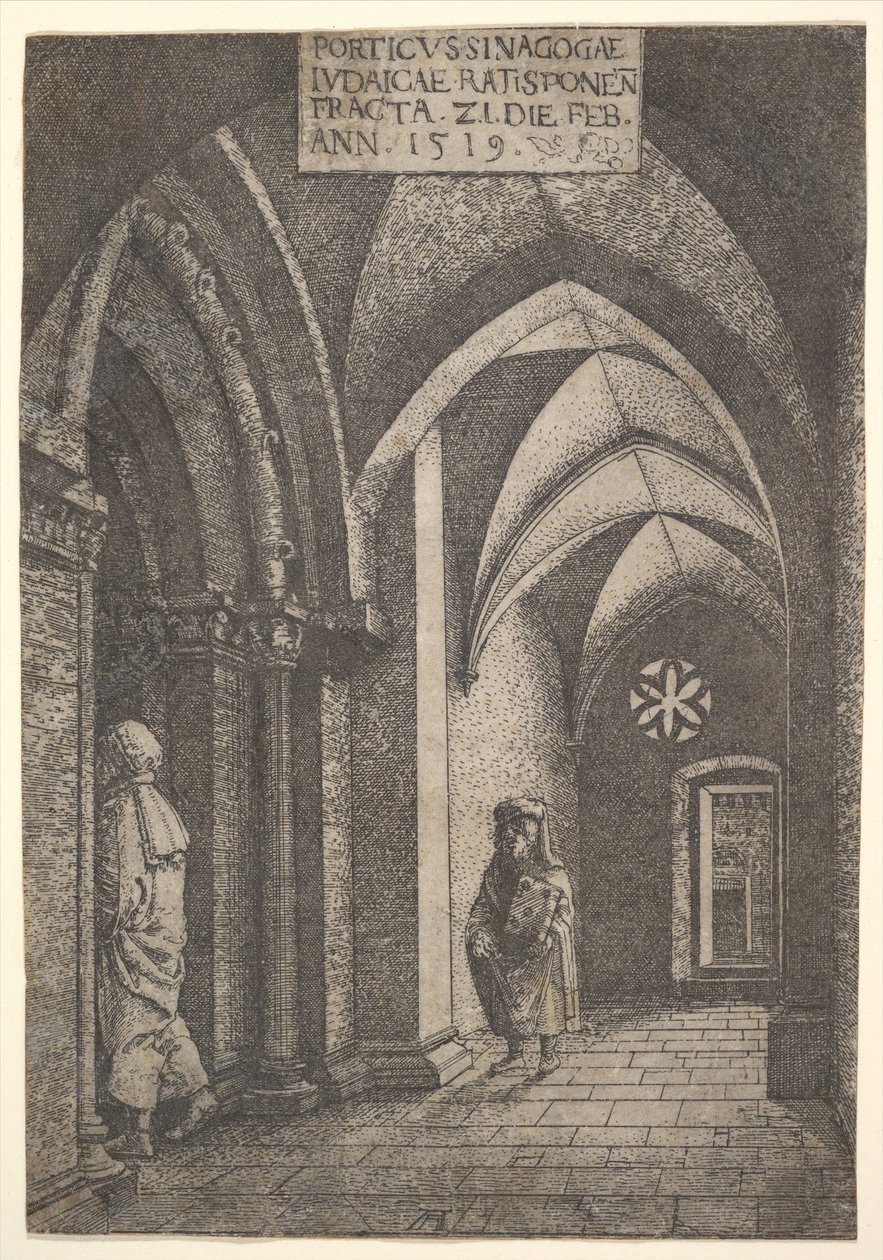 Regensburgin synagogan sisääntulo, 1519. tekijältä Albrecht Altdorfer