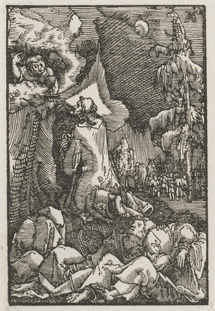 Ihmisen lankeemus ja lunastus: Kristus Öljymäellä, n. 1515. tekijältä Albrecht Altdorfer