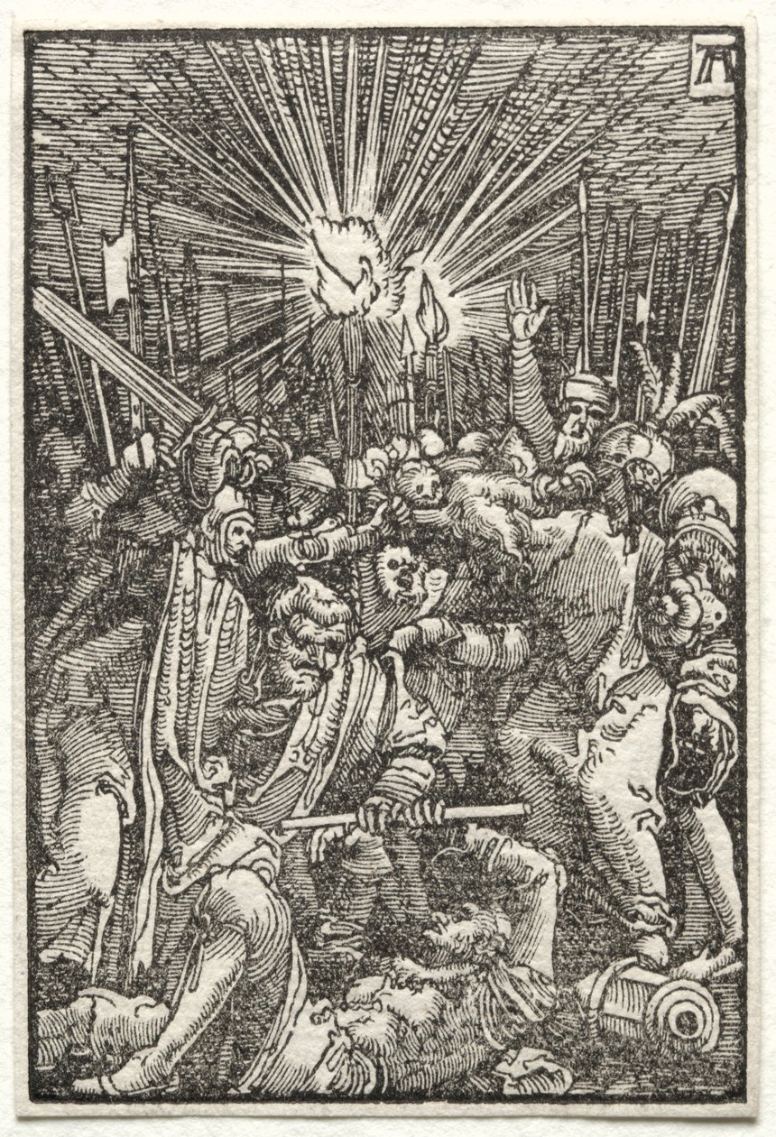Ihmisen lankeemus ja lunastus: Kristus vangittiin, n. 1515. tekijältä Albrecht Altdorfer