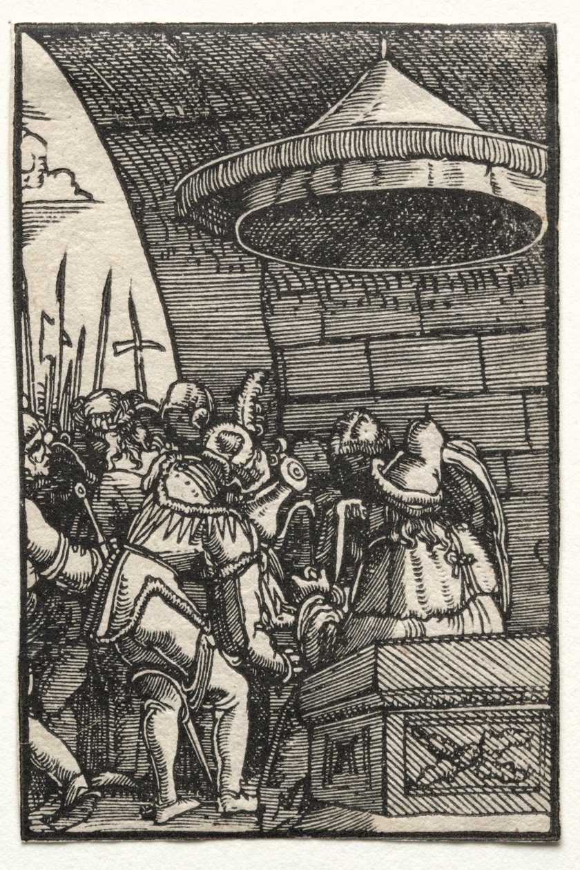 Ihmisen lankeemus ja lunastus: Pilatus pesee kätensä, n. 1515. tekijältä Albrecht Altdorfer